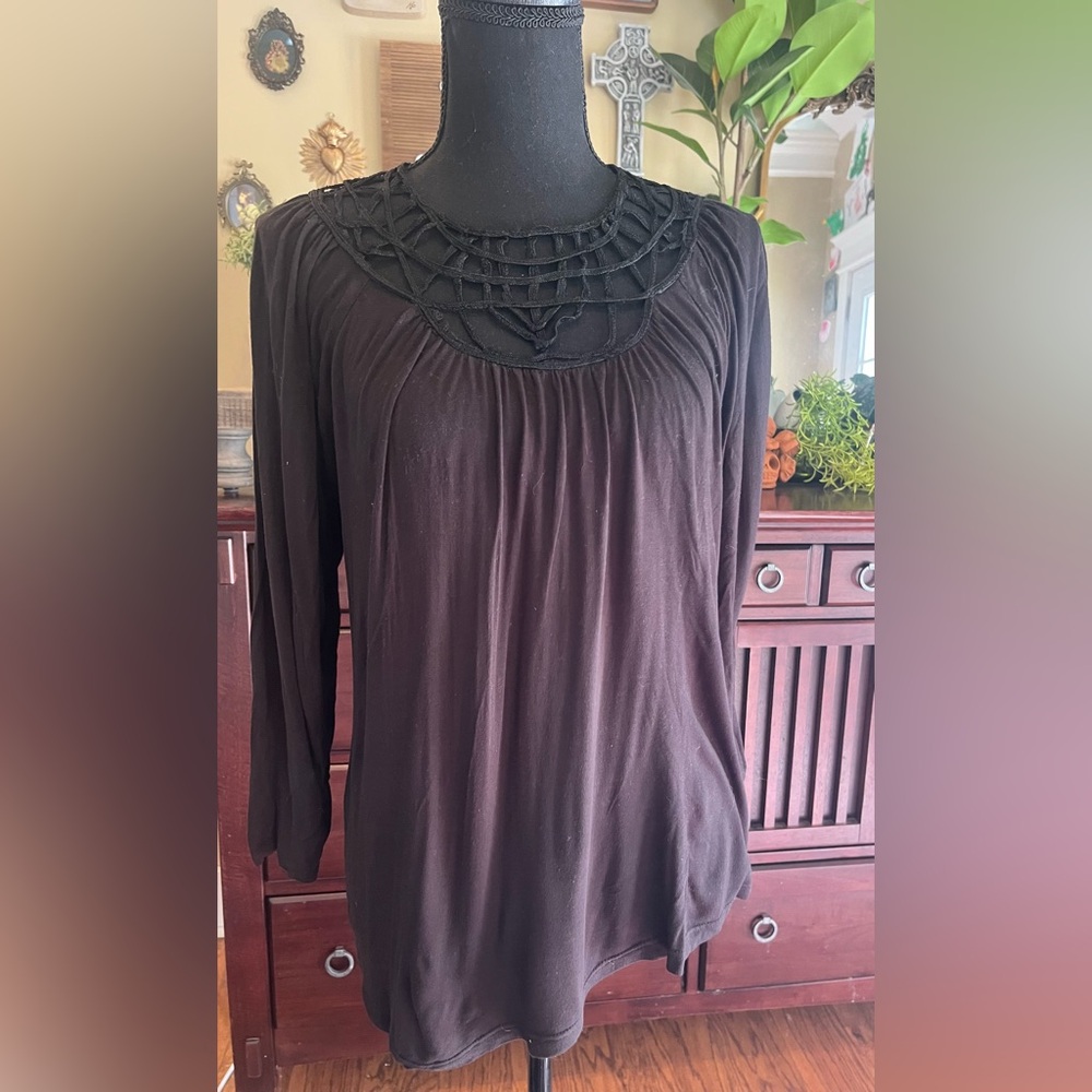 Anthropologie Black Blouse with Intricate Neckline